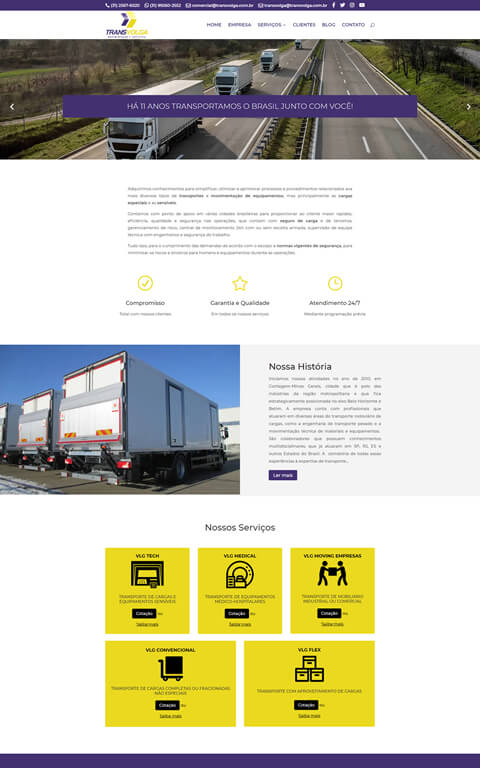 Print do site TransVolga - Transporte de Cargas Sensíveis